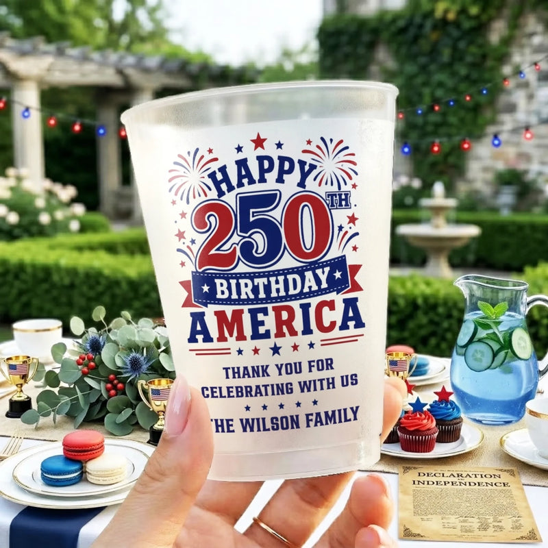 Custom Party Cups - Personalized America 250th Anniversary Gifts For Mom, Dad, Brother, Sister, Kids - Proud Hearts Strong Nation