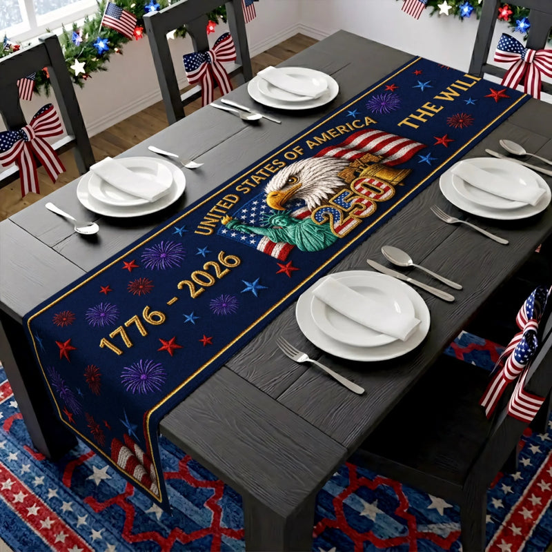 Custom Table Runner - Personalized America 250th Anniversary Gifts For Mom, Dad, Brother, Sister, Kids - Proud Hearts Shine Bright