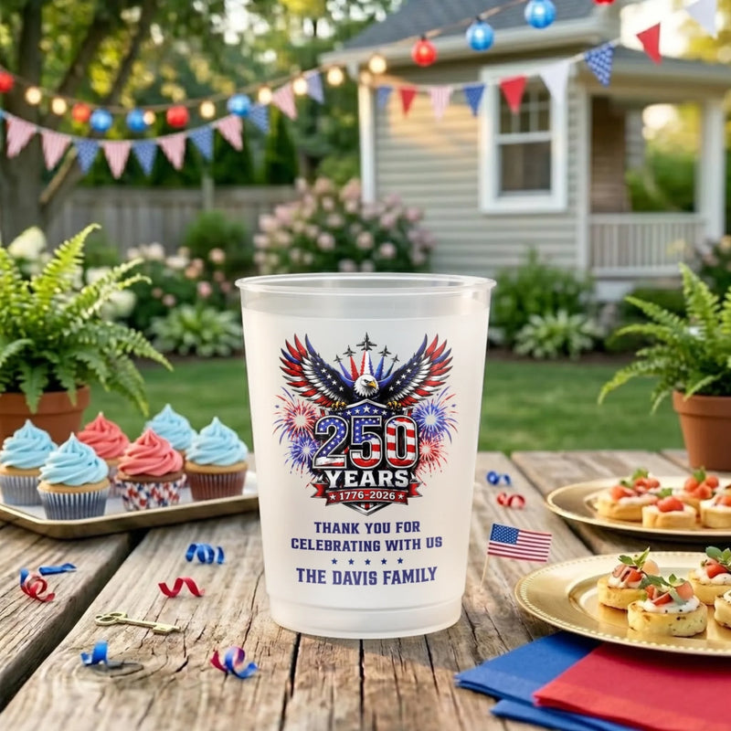Custom Party Cups - Personalized America 250th Anniversary Gifts For Mom, Dad, Brother, Sister, Kids - Born For Freedom Built To Last