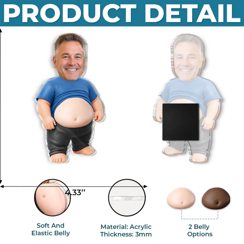 Custom Photo Squishy Acrylic Fridge Magnet - Personalized Anniversary Wedding Gifts For Husband And Wife, Him And Her - Official Belly Appreciation Club