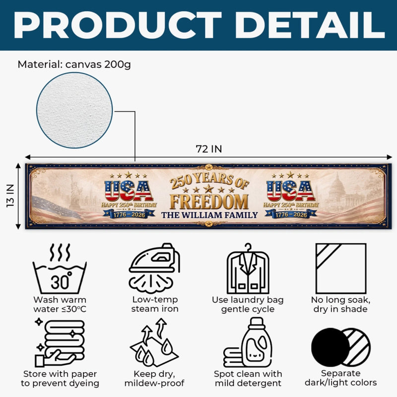 Custom Table Runner - Personalized America 250th Anniversary Gifts For Mom, Dad, Brother, Sister, Kids - Proud Hearts Rise High