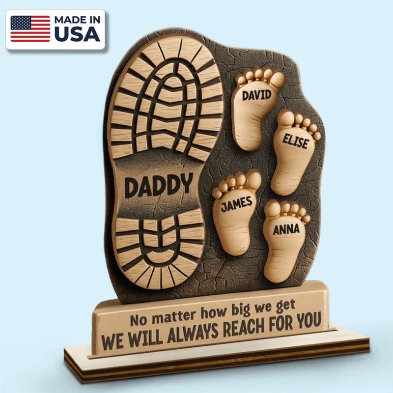 Following In Your Footsteps - Family Personalized Custom Shaped 2-Layered Wooden Plaque With Flat Stand - Father's Day, House Warming Gift For Dad, Grandpa