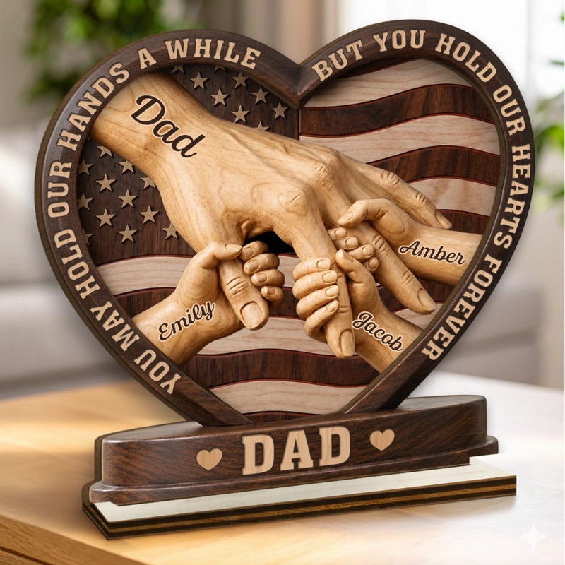 Custom 2-Layered Wooden Plaque - Personalized Father's Day Birthday Gifts For Dad, Grandpa - Dad’s Love Is Our Foundation