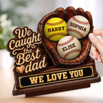Custom 2-Layered Wooden Plaque - Personalized Father's Day Birthday Gifts For Dad, Grandpa, Baseball Lovers, Sports Fans, Sports Lovers - The Best Catch Ever