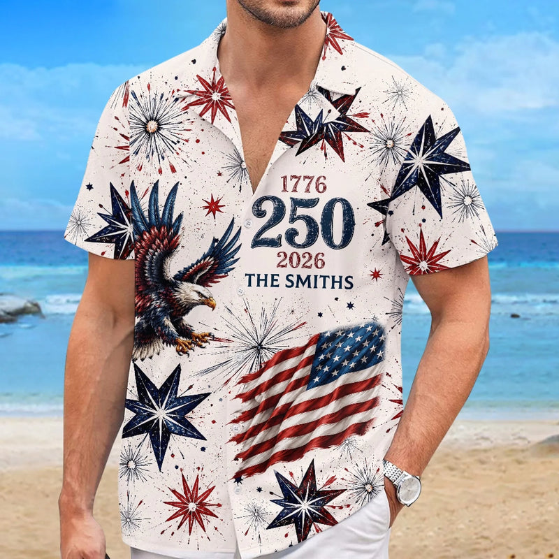 Custom Unisex Tropical Hawaiian Aloha Shirt - Personalized America 250th Anniversary Gifts For Mom, Dad, Brother, Sister, Kids - Leading with Strength And Pride
