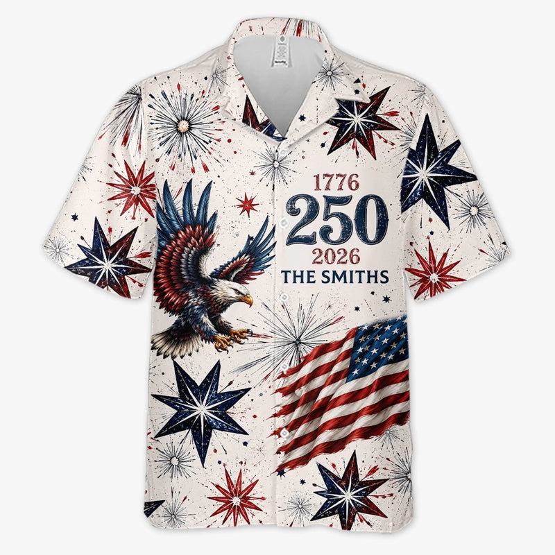 Custom Unisex Tropical Hawaiian Aloha Shirt - Personalized America 250th Anniversary Gifts For Mom, Dad, Brother, Sister, Kids - Leading with Strength And Pride