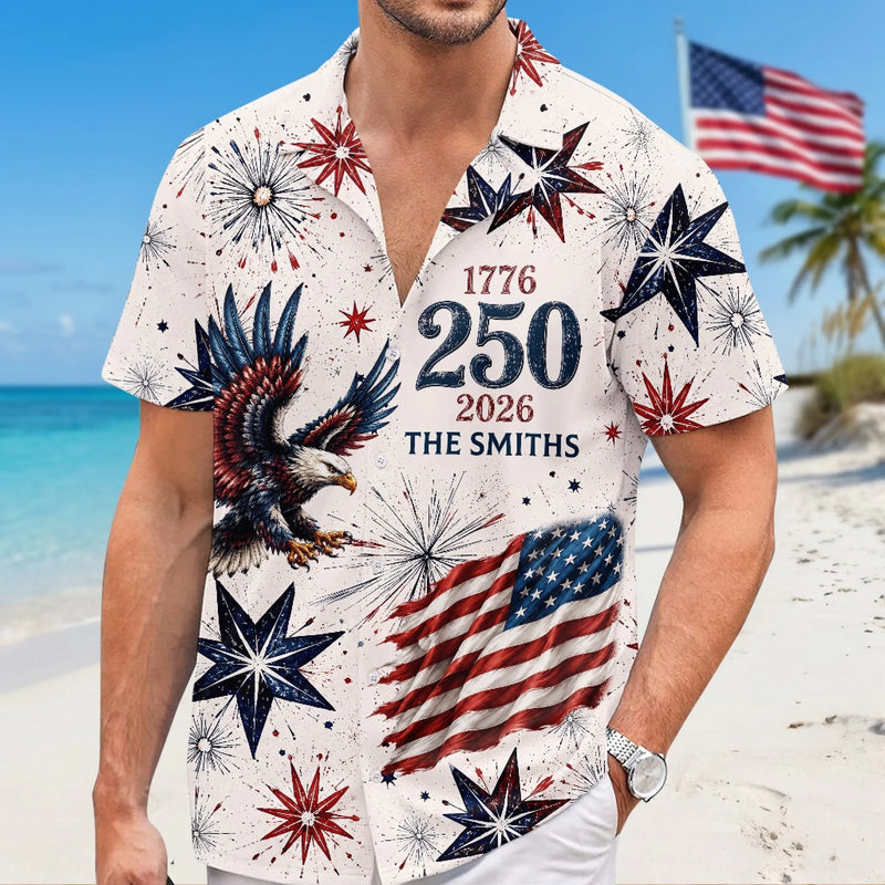 Custom Unisex Tropical Hawaiian Aloha Shirt - Personalized America 250th Anniversary Gifts For Mom, Dad, Brother, Sister, Kids - Leading with Strength And Pride