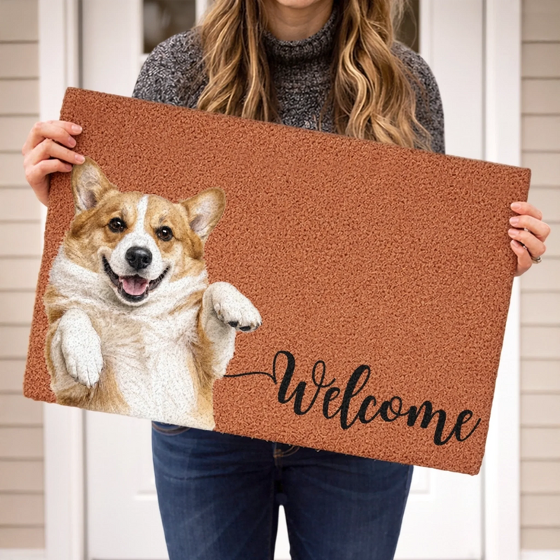 Custom Photo Coir Doormat - Personalized Birthday Gifts For Dog Cat Lovers, Dog Dad And Mom, Cat Owners - Pawsitively Welcoming You Inside