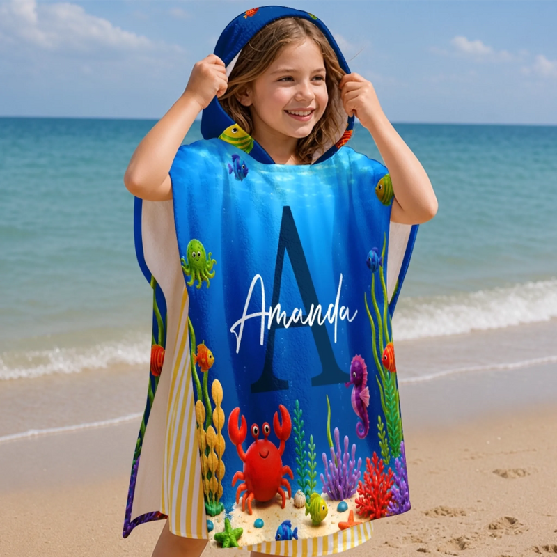 Custom Poncho Beach Towel - Personalized Summer Vacation And Travel Gifts For Women, Men, Kids - My Little Underwater Kingdom