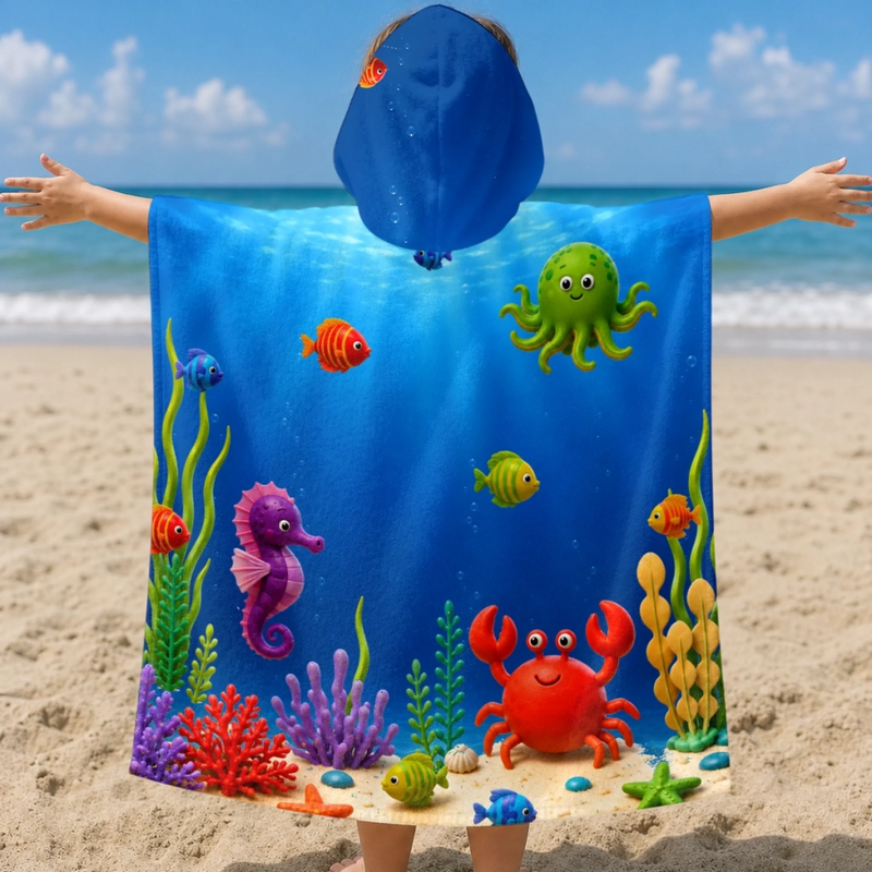 Custom Poncho Beach Towel - Personalized Summer Vacation And Travel Gifts For Women, Men, Kids - My Little Underwater Kingdom