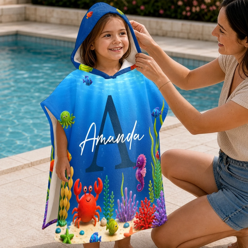 Custom Poncho Beach Towel - Personalized Summer Vacation And Travel Gifts For Women, Men, Kids - My Little Underwater Kingdom