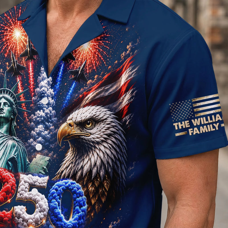Custom Unisex Tropical Hawaiian Aloha Shirt - Personalized America 250th Anniversary Gifts For Mom, Dad, Brother, Sister, Kids - American Pride Forever