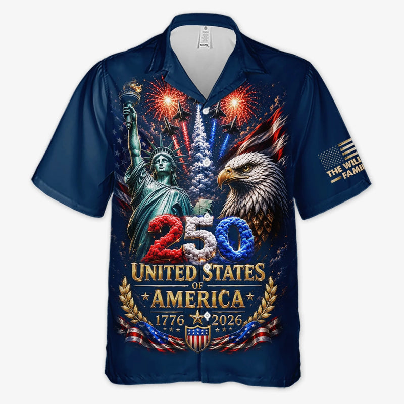 Custom Unisex Tropical Hawaiian Aloha Shirt - Personalized America 250th Anniversary Gifts For Mom, Dad, Brother, Sister, Kids - American Pride Forever