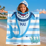 Custom Poncho Beach Towel - Personalized Summer Vacation And Travel Gifts For Women, Men, Kids - Beware Of Cute Shark Bites