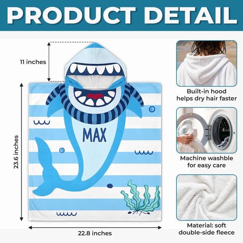 Custom Poncho Beach Towel - Personalized Summer Vacation And Travel Gifts For Women, Men, Kids - Beware Of Cute Shark Bites