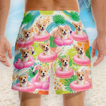 Custom Photo Tropical Hawaiian Aloha Men Beach Shorts - Personalized Summer Vacation And Travel Gifts For Dog Cat Lovers, Dog Dad And Mom, Cat Owners - Furry Vibes, Flamingo Skies