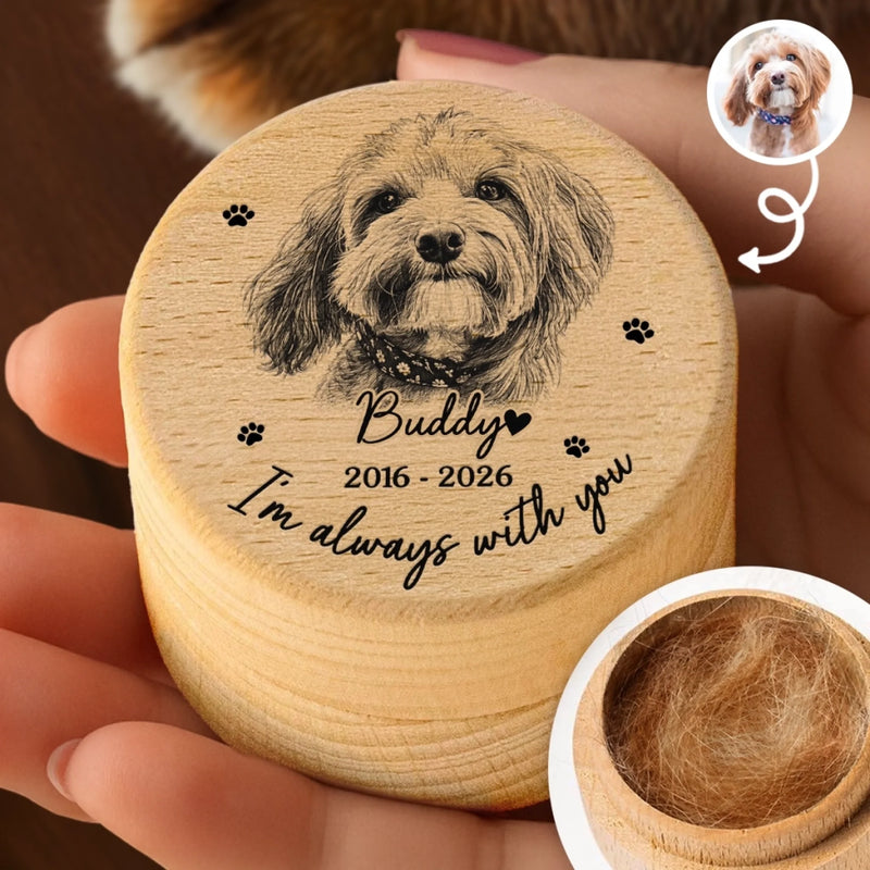 Custom Photo Wooden Pet Fur Keepsake Box - Personalized Pet Memorial Gifts For Dogs, Cats - Forever In My Heart