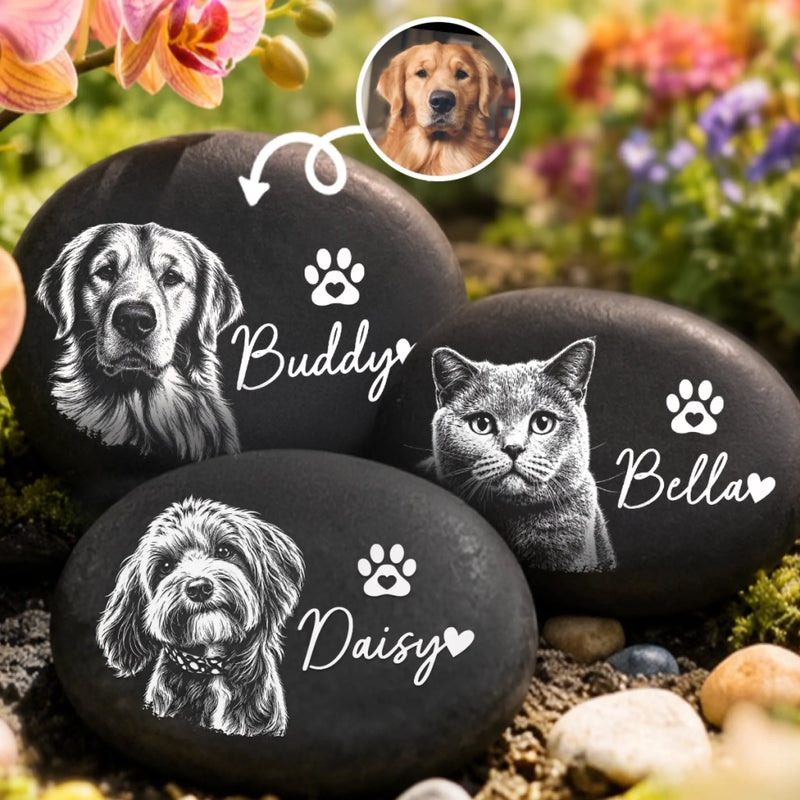 Custom Photo Printed Rock - Personalized Pet Memorial Gifts For Dogs, Cats - Gone But Never Forgotten