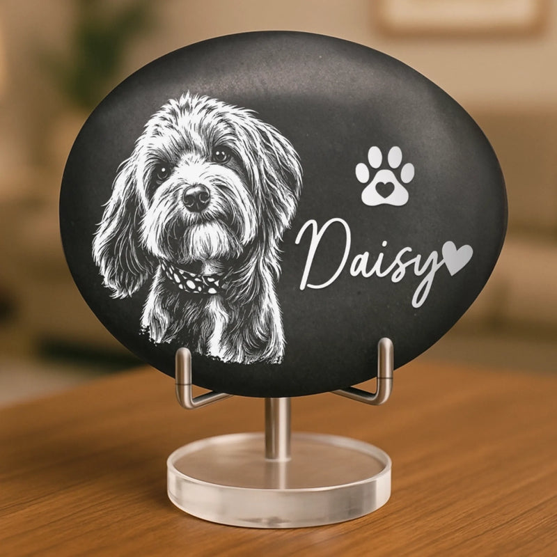 Custom Photo Printed Rock - Personalized Pet Memorial Gifts For Dogs, Cats - Gone But Never Forgotten