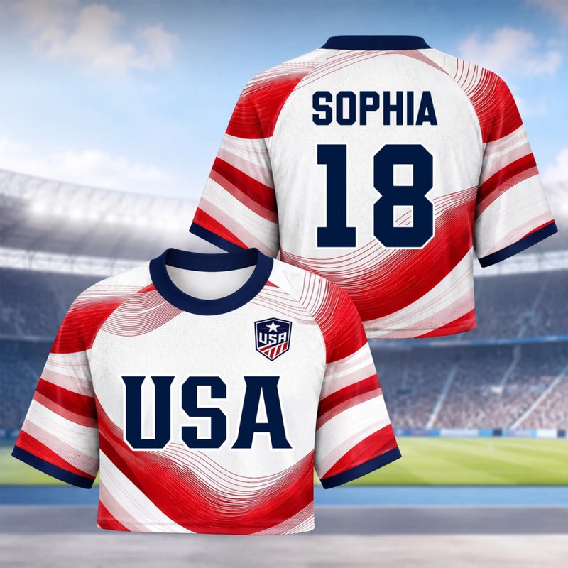 Custom Women's USA 2026 Jersey Crop Tee - Personalized Birthday Gifts For Soccer Lovers, Sports Fans, Sports Lovers - Chasing Goals, Making History