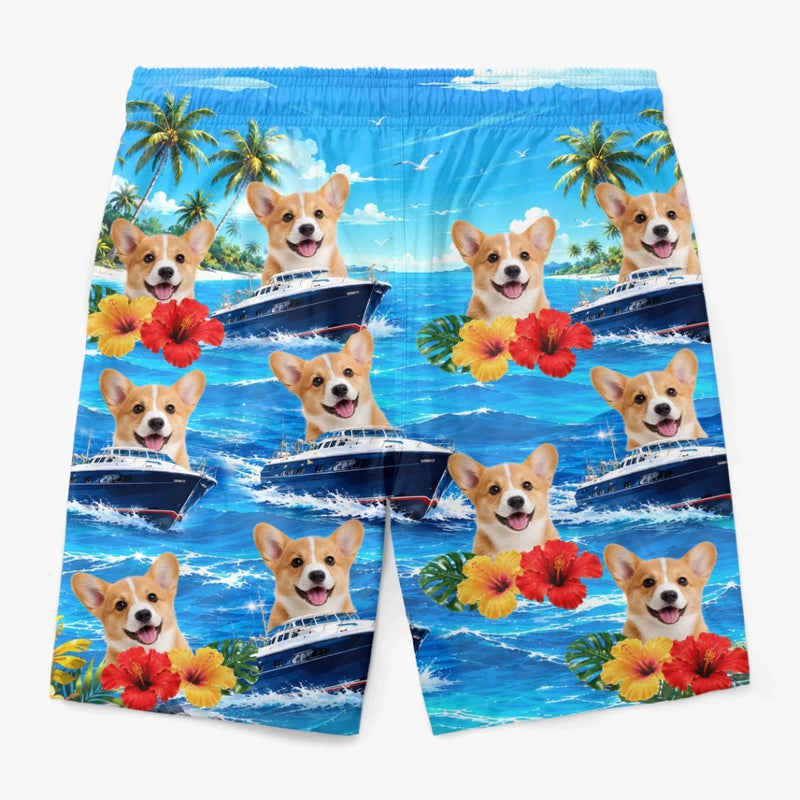 Custom Photo Tropical Hawaiian Aloha Men Beach Shorts - Personalized Summer Vacation And Travel Gifts For Dog Cat Lovers, Dog Dad And Mom, Cat Owners - Summer Paws Summer Smiles