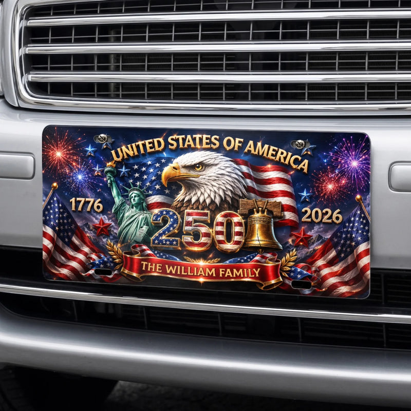Custom License Plate - Personalized America 250th Anniversary Gifts For Mom, Dad, Brother, Sister, Kids - Together We Shine Bright