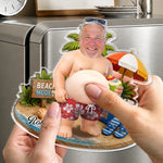 Custom Photo Dad Bod Belly Squishy Acrylic Fridge Magnet – Personalized Summer Vacation And Travel Gifts For Men, Dad, Grandpa – Too Hot To Mow Today