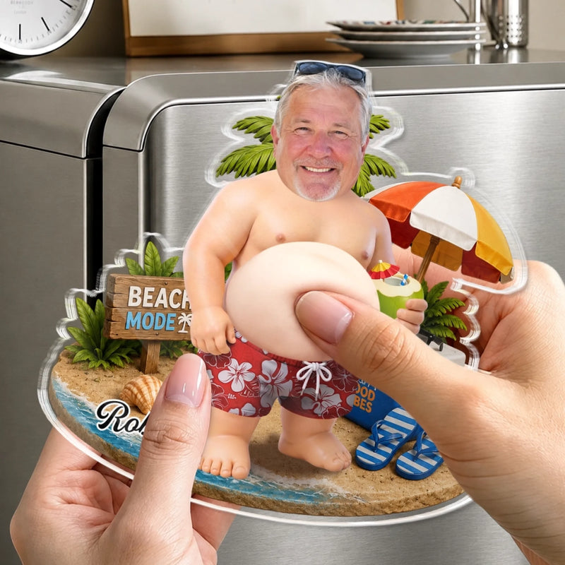 Custom Photo Dad Bod Belly Squishy Acrylic Fridge Magnet – Personalized Summer Vacation And Travel Gifts For Men, Dad, Grandpa – Too Hot To Mow Today