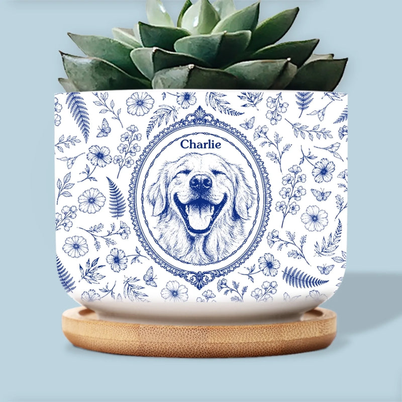Custom Photo Home Decor Ceramic Plant Pot - Personalized Birthday Gifts For Dog Cat Lovers, Dog Dad And Mom, Cat Owners - A Sweet Floral Paw Paradise