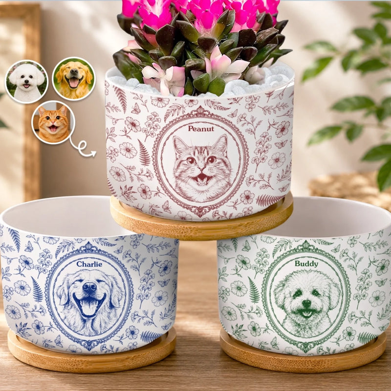 Custom Photo Home Decor Ceramic Plant Pot - Personalized Birthday Gifts For Dog Cat Lovers, Dog Dad And Mom, Cat Owners - A Sweet Floral Paw Paradise