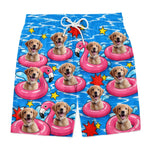 Custom Photo Tropical Hawaiian Aloha Men Beach Shorts - Personalized Summer Vacation And Travel Gifts For Dog Cat Lovers, Dog Dad And Mom, Cat Owners - Shades On, Furry Worries Gone