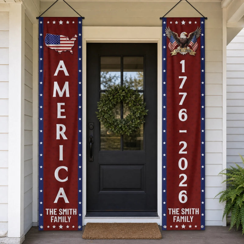Custom Porch Banner Set - Personalized America 250th Anniversary Gifts For Mom, Dad, Brother, Sister, Kids - Freedom Never Fades