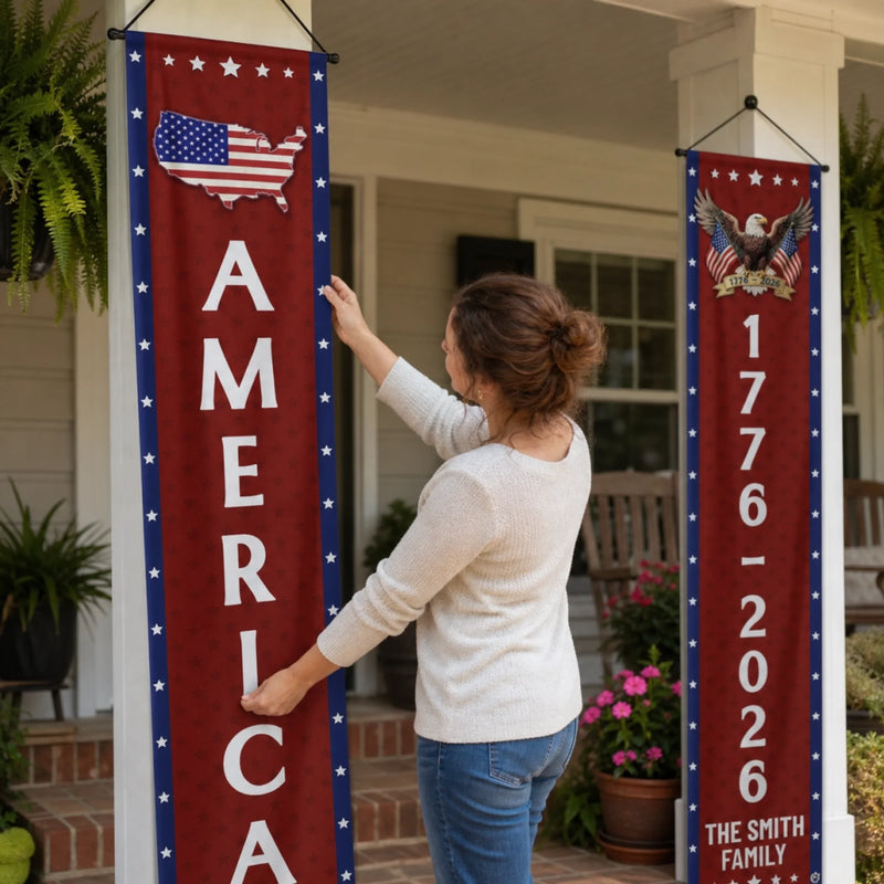 Custom Porch Banner Set - Personalized America 250th Anniversary Gifts For Mom, Dad, Brother, Sister, Kids - Freedom Never Fades