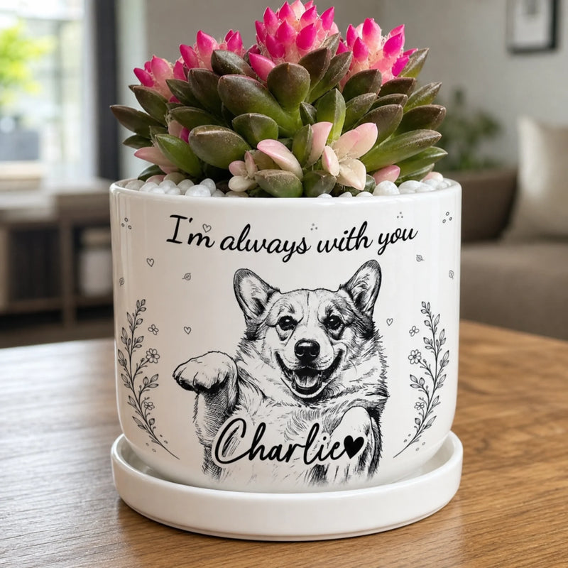 Custom Photo Home Decor Ceramic Plant Pot -  Personalized Pet Memorial Sympathy Gifts For Dogs, Cats - Forever Loved Never Forgotten