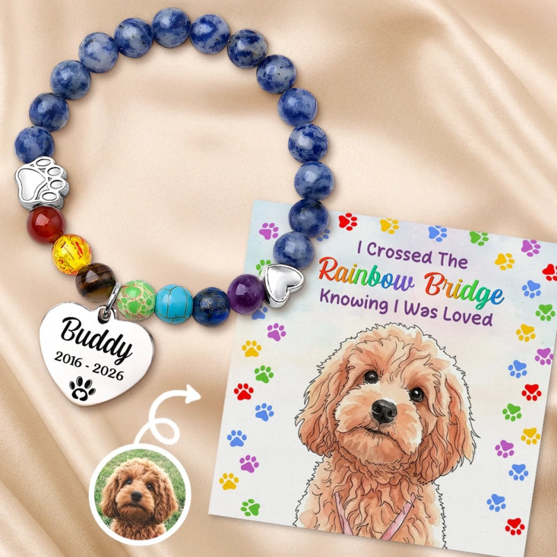 Custom Photo Rainbow Bridge Bracelet - Personalized Pet Memorial Sympathy Gifts For Dogs, Cats - Forever Close To Heart