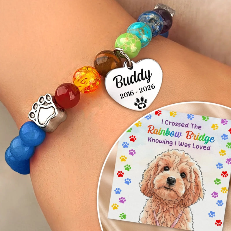 Custom Photo Rainbow Bridge Bracelet - Personalized Pet Memorial Sympathy Gifts For Dogs, Cats - Forever Close To Heart