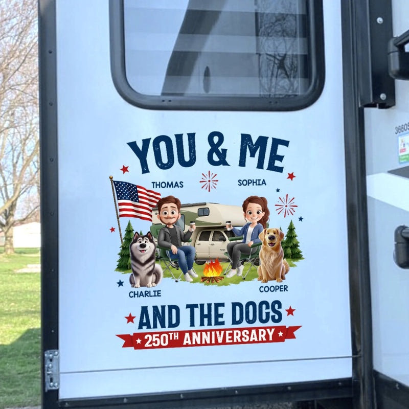 Custom RV Decal - Personalized America 250th Anniversary,  Camping Gifts for Campers, Husband And Wife, Dog Lovers - Furry Camping Crew