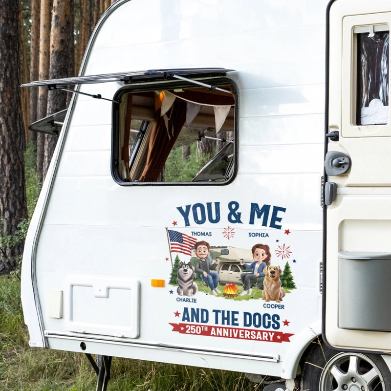 Custom RV Decal - Personalized America 250th Anniversary,  Camping Gifts for Campers, Husband And Wife, Dog Lovers - Furry Camping Crew