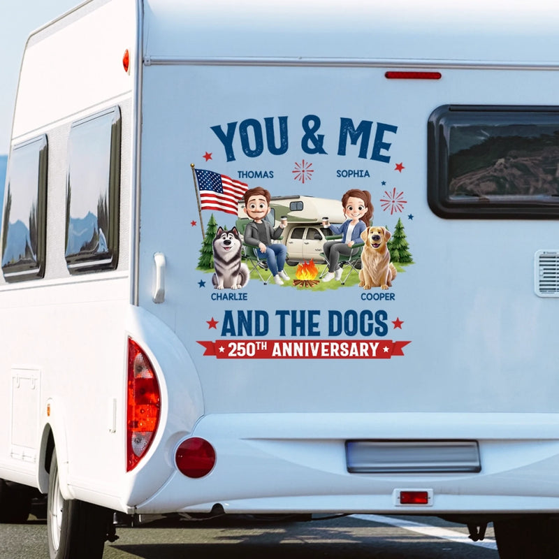 Custom RV Decal - Personalized America 250th Anniversary,  Camping Gifts for Campers, Husband And Wife, Dog Lovers - Furry Camping Crew