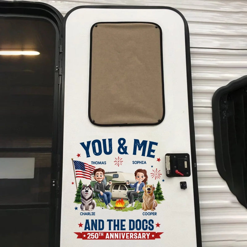 Custom RV Decal - Personalized America 250th Anniversary,  Camping Gifts for Campers, Husband And Wife, Dog Lovers - Furry Camping Crew