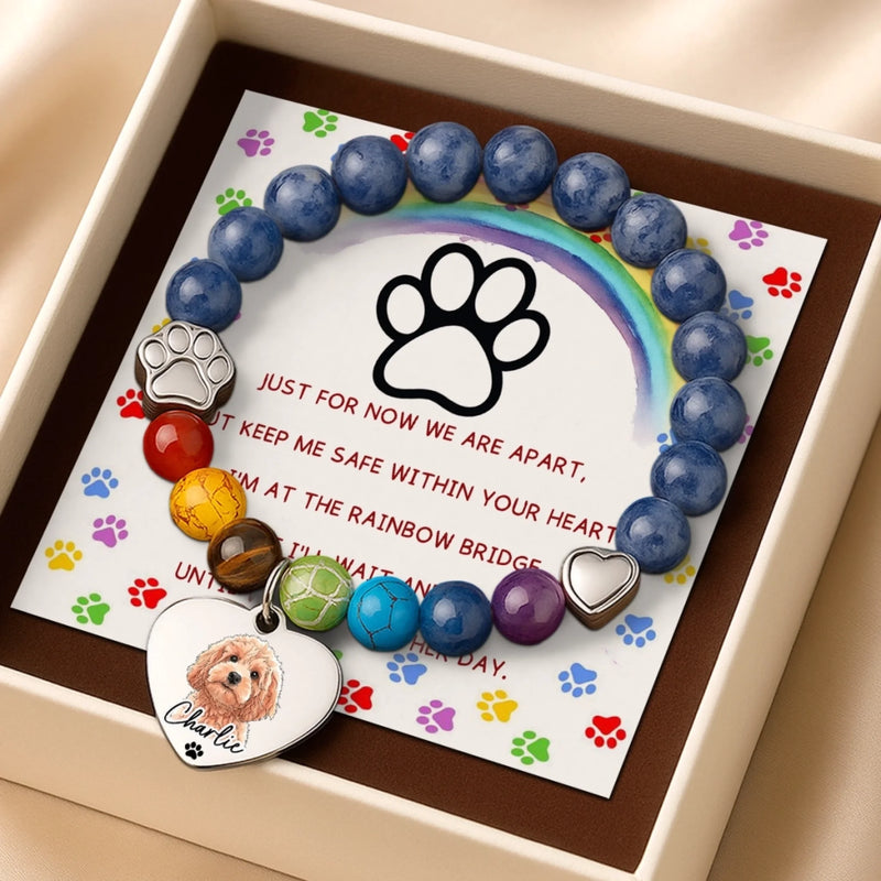 Custom Photo Rainbow Bridge Bracelet - Personalized Pet Memorial Sympathy Gifts For Dogs, Cats - Loved Within My Heart