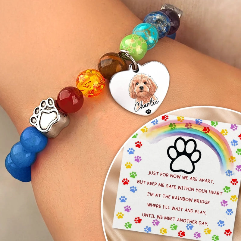 Custom Photo Rainbow Bridge Bracelet - Personalized Pet Memorial Sympathy Gifts For Dogs, Cats - Loved Within My Heart