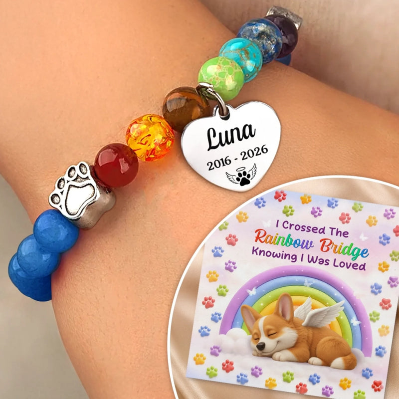 Custom Rainbow Bridge Bracelet - Personalized Pet Memorial Sympathy Gifts For Loss Of Dog - Love Lives On