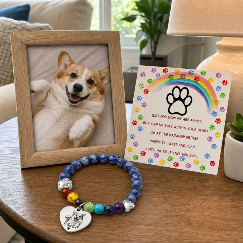 Custom Photo Rainbow Bridge Bracelet - Personalized Pet Memorial Sympathy Gifts For Dogs, Cats - Always In My Heart