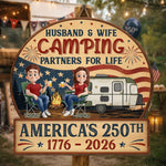 Custom Wood Sign - Personalized America 250th Anniversary, Camping Gifts For Campers, Husband And Wife, Him And Her - Our Happy Camping Place