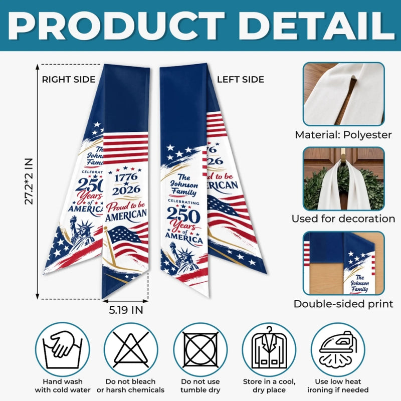 Custom Decorative Sash - Personalized America 250th Anniversary Gifts For Mom, Dad, Brother, Sister, Kids - United In Freedom