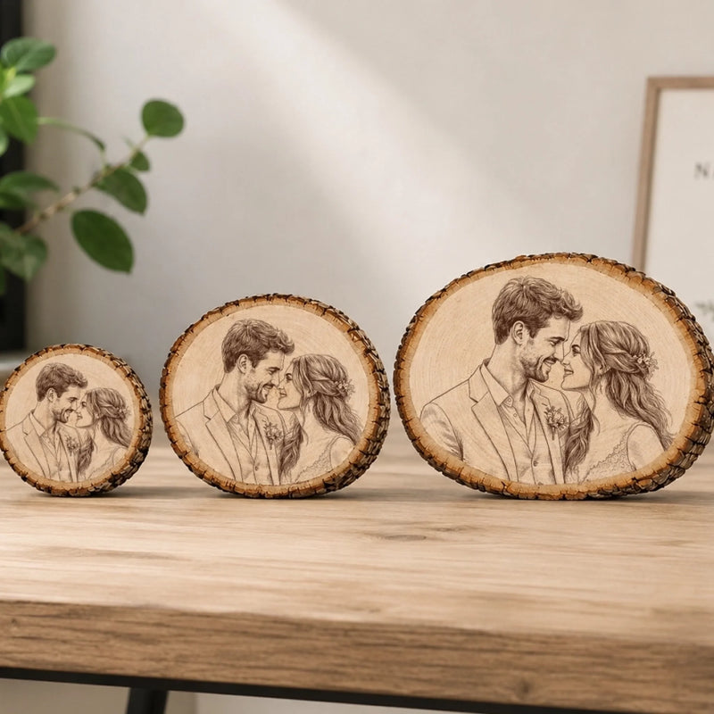 Custom Photo Wood Slice Plaque - Personalized Anniversary Wedding Gifts For Husband And Wife, Him And Her - Our Love, Etched Forever