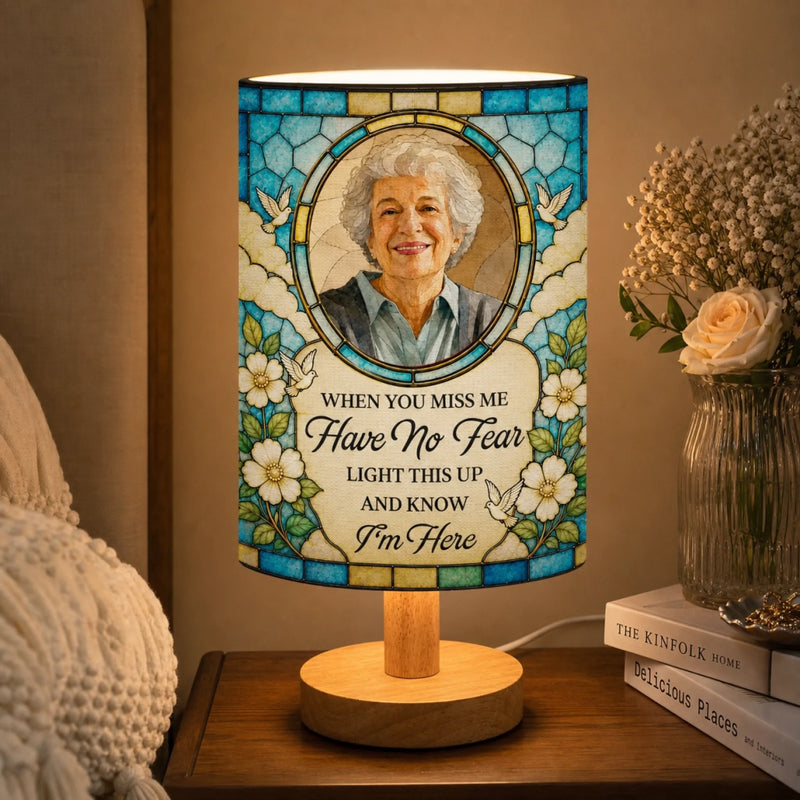 Custom Photo Linen Bedside Table Lamp - Personalized Memorial Sympathy Gifts For Loss Of Mom, Dad - Remembered With Love Always