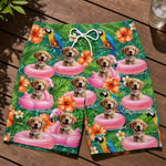 Custom Photo Tropical Hawaiian Aloha Men Beach Shorts - Personalized Summer Vacation And Travel Gifts For Dog Cat Lovers, Dog Dad And Mom, Cat Owners - Tropical Parrots, Furry Smiles