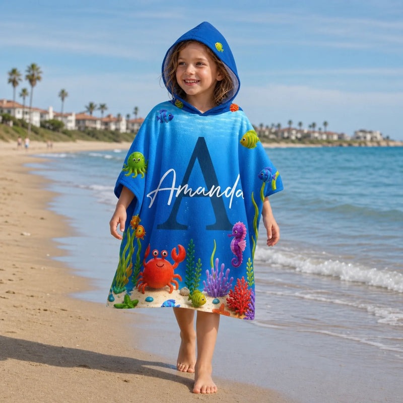 Custom Poncho Beach Towel - Personalized Summer Vacation And Travel Gifts For Women, Men, Kids - My Little Underwater Kingdom